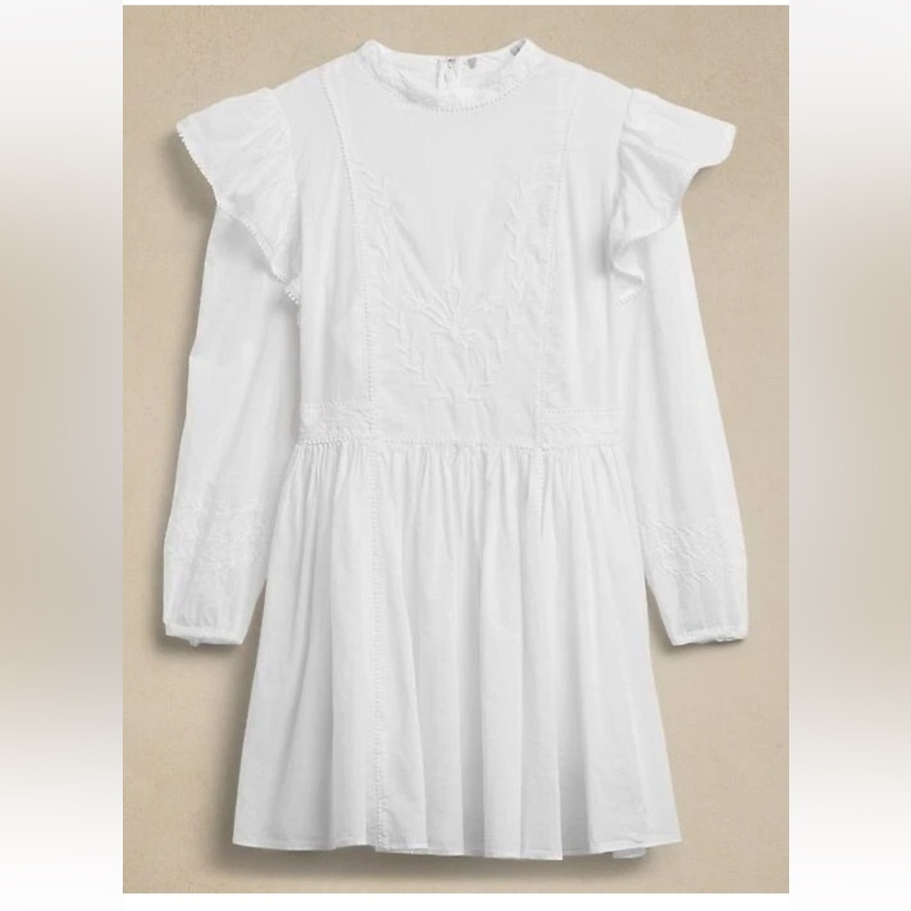 Banana Republic Esme Embroidered Mini Dress Medium white cotton Victorian dainty - Picture 7 of 16